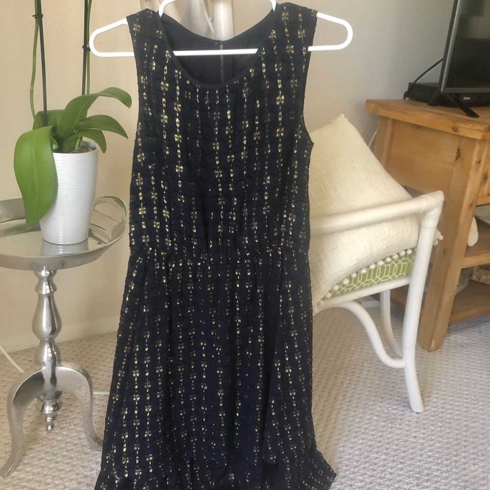 Jcrew navy and gold dress